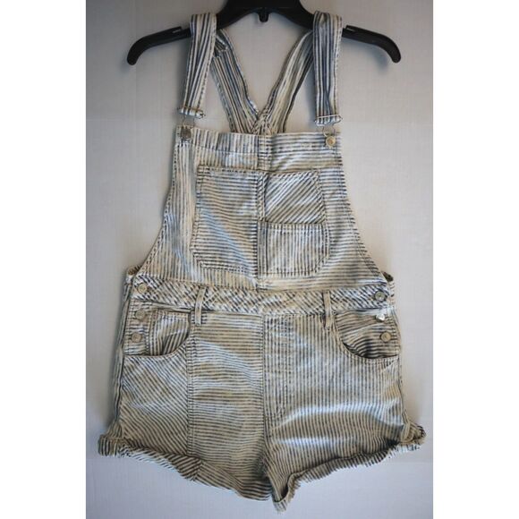 We The Free x Free People OB1501942 Women Sz L Blue Striped Ziggy Shortalls - Picture 1 of 5